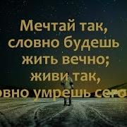 Мечтай Так Словно Будешь Жить Вечно Живи Так Словно Умрешь Сегодня